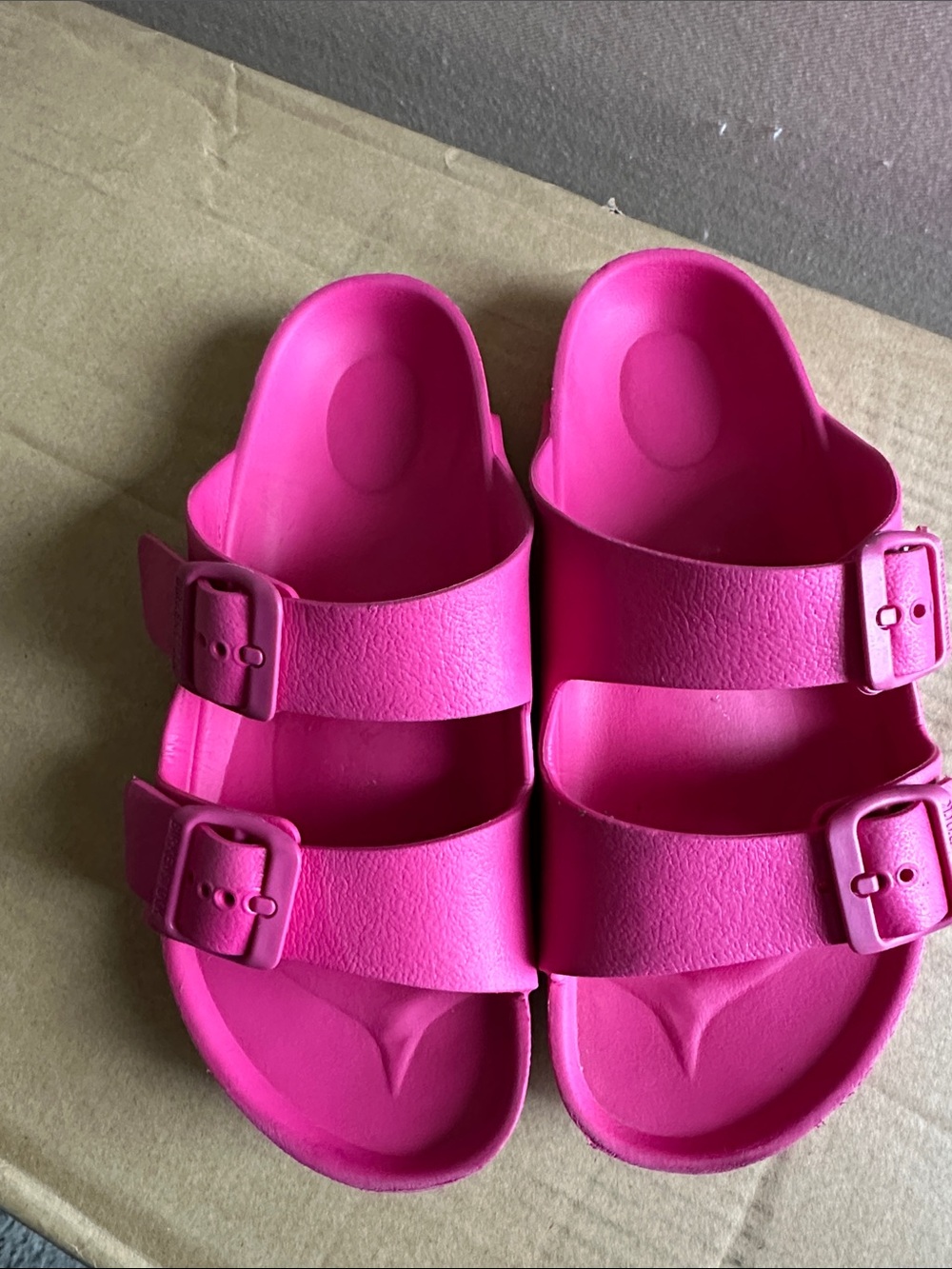 Kids Birkenstock Pink Arizona EVA Two Strap Slides Sandals Sz 34 Youth 2-2.5